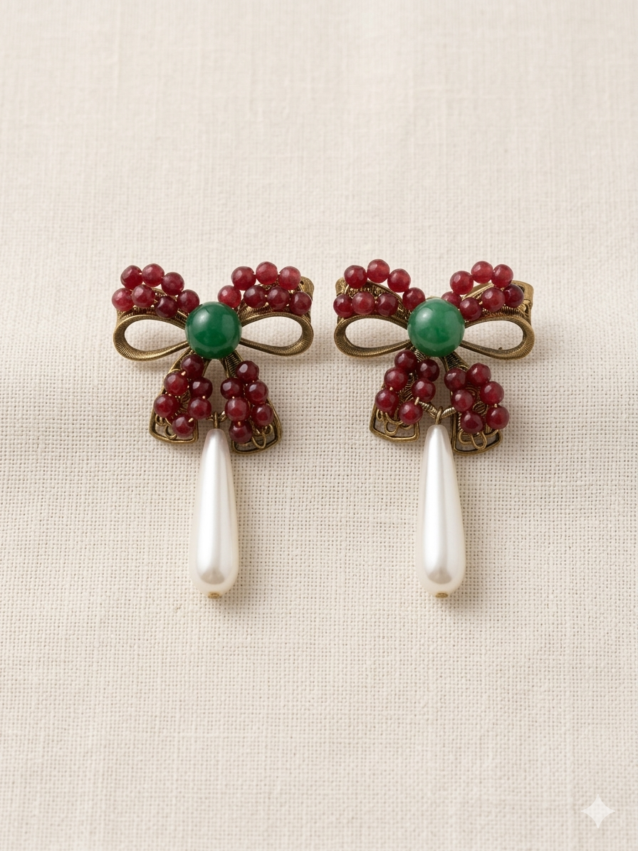 Ruby Bow Earrings