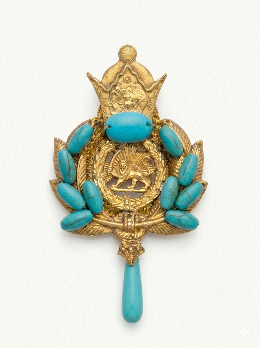 Imperial Pahlavi Crown Brooch with Turquoise