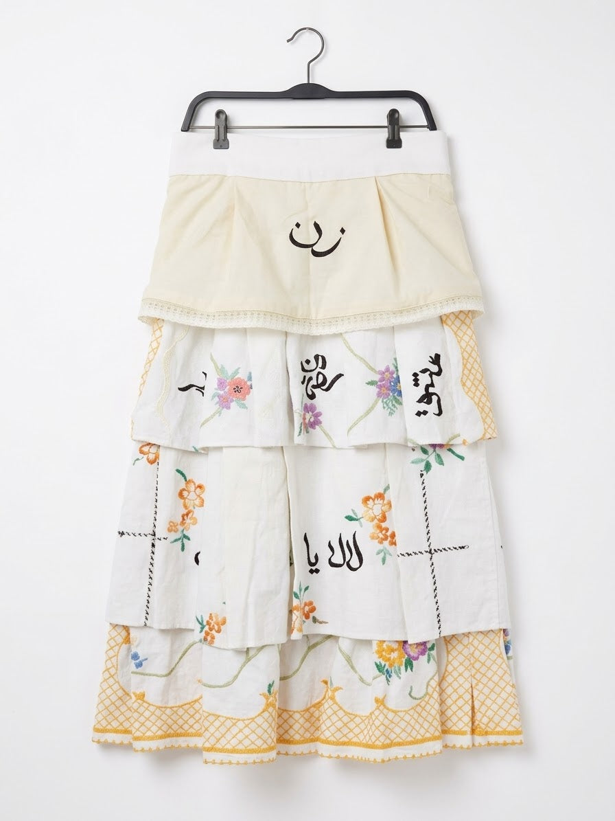 LALA Embroidered Tiered Maxi Skirt – Handcrafted Persian Calligraphy Edition